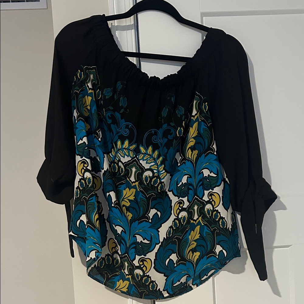 Floral Black and Blue Women's Top